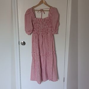 topshop pink gingham dress Topshop + Pink Check Twist Sleeve Midi Dress